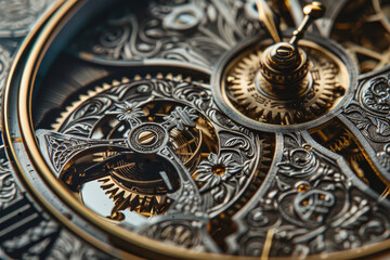Obraz premium A close up of a clock with a gold and silver design