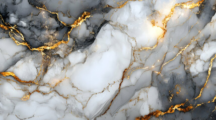 Abstract Gold Veins on White and Gray Marble Background