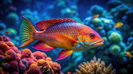 Fototapeta premium Colorful foxfish swimming gracefully in a vibrant coral reef ecosystem beneath the ocean waves
