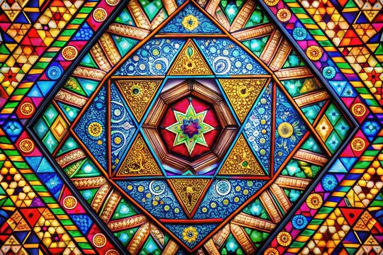 Colorful geometric tetragram design with intricate patterns and vibrant hues for creative projects