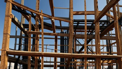 Wooden Frame Construction Under Blue Sky
