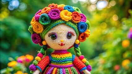 Fototapeta premium Colorful Handcrafted Crochet Doll with Intricate Details, Perfect for Gifts and Home Decor Ideas