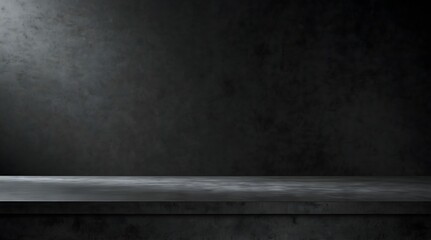  Illuminated concrete table in a studio, ready for product display, against a black wall, showcasing a minimalist design.