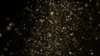 4k Gold Particles Explosion. Motion Background. Golden glitter particle. Isolated on black. Animated Overlay. Holiday theme. Christmas 2025
