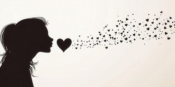 Naklejki Silhouette of a girl blowing hearts, creative illustration design.