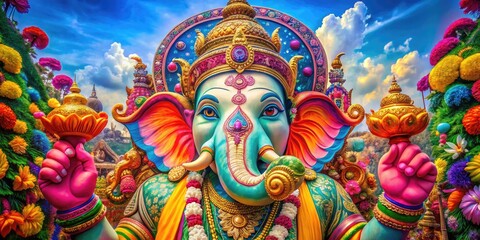 Fototapeta premium Colorful Line Art Ganapati Vector Design for Celebrations and Festive Occasions in India