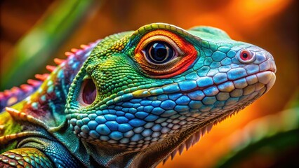 Fototapeta premium Colorful lizard pet on a textured surface showcasing its vibrant scales and unique features