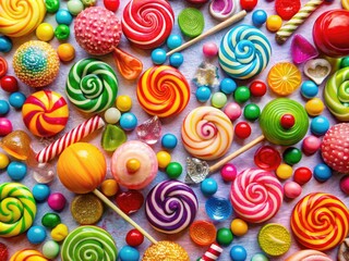 Fototapeta premium Colorful Lollipop Wallpaper Featuring Various Sweet Treats and Bright Patterns for Background Design
