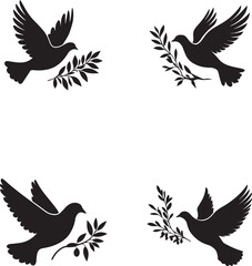 Dove Birds silhouette with leaves