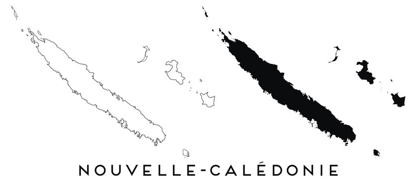 Nouvelle Caledonie map outline and black silhouette vector