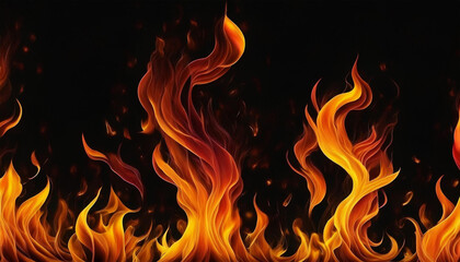 Fototapeta premium Fire flames on a black background. Orange Flames A fractal filtered image of orange flames. Horizontal.