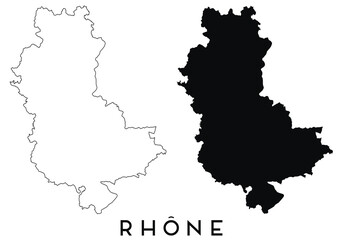 Rhone map outline and black silhouette vector