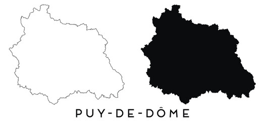 Puy de Dome map outline and black silhouette vector