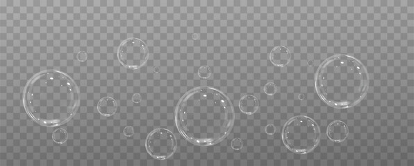 Realistic soap bubbles.Flying bubbles on a transparent background.	