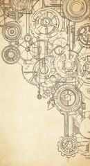 Intricate steampunk gear design as a creative background for an A5 notebook cover with vintage mechanical elements and industrial aesthetic