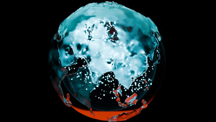 Futuristic Global world social network connection, dotted glowing abstract low poly Map of the planet earth, Big data technology, glowing particles, Blue hologram, international business, 3d render