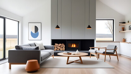 Fototapeta premium scandinavian home interior design modern living room farmhouse