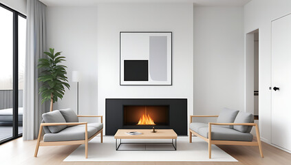 modern living room home fireplace large poster frame