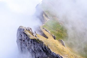 View of Swiss Alps from Mt. Pilatus trail and Lucerne lake (Vierwaldstattersee) in Lucerne, Switzerland