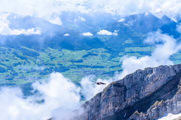 View of Swiss Alps from Mt. Pilatus trail and Lucerne lake (Vierwaldstattersee) in Lucerne, Switzerland