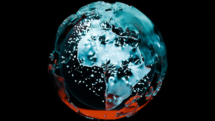 Futuristic Global world social network connection, dotted glowing abstract low poly Map of the planet earth, Big data technology, glowing particles, Blue hologram, international business, 3d render