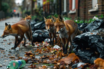 Foxes rip open trash bags near English homes, scattering rubbish on the street..