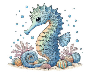 Seahorse vector illustration isolated color on a white background