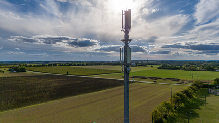 5G Tower in Scenic Rural Landscape with Dramatic Sky