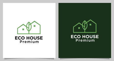 minimal house with leaf line art style vector illustration