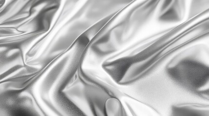 Obraz premium Smooth Metallic Silver Fabric Texture Background wavy design, 3D render illustration