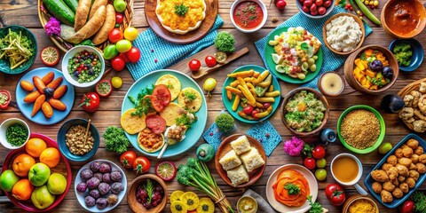 Colorful Potluck Poster Design Featuring Delicious Food, Invitations, and Celebration Themes for Events