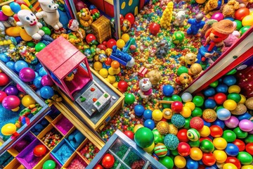 Colorful Prize Grab Machine Filled with Toys and Gifts Ready for Exciting Fun and Adventure Ahead