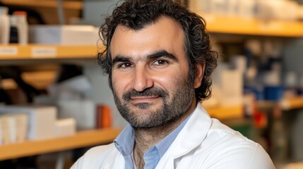 A scientist wearing a lab coat smiles confidently in a modern laboratory filled with equipment, highlighting the importance of research and collaboration in scientific advancements