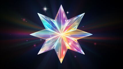 Radiant crystal star shining with red, yellow, and blue rays