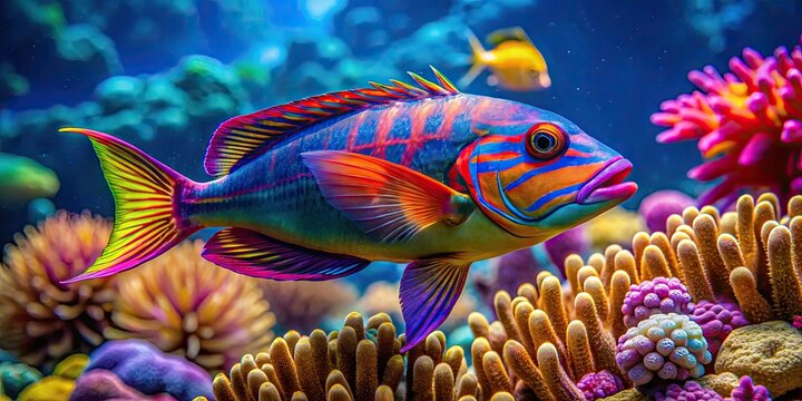 Colorful searobin fish swimming gracefully in a vibrant underwater environment of coral reefs
