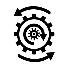 Vector icon of gears and circular arrows. Isolated on a white background.