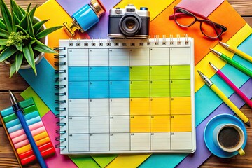 Colorful Student Schedule Planner with Weekly Layout, Time Management, and Study Organization Elements