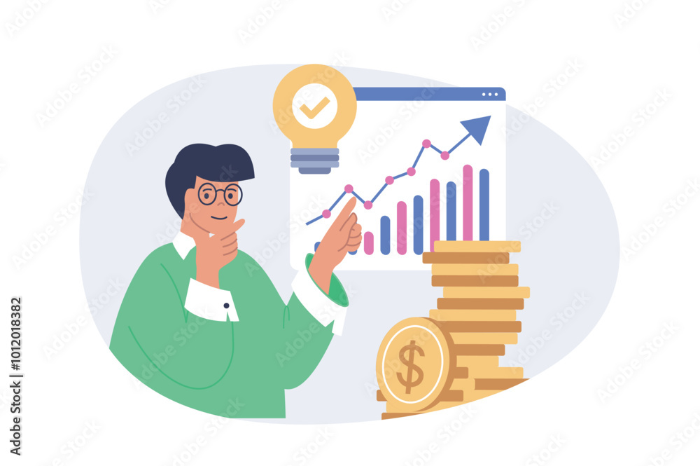 Aufkleber business and finance concept in modern flat design for web. businessman calculating financial income