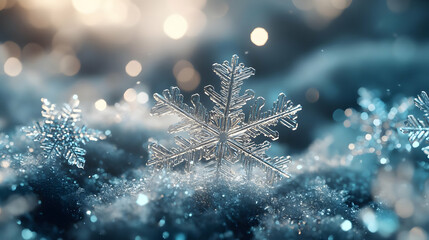 Crystal Snowflake on a Glittering Background - Winter Wonderland Illustration