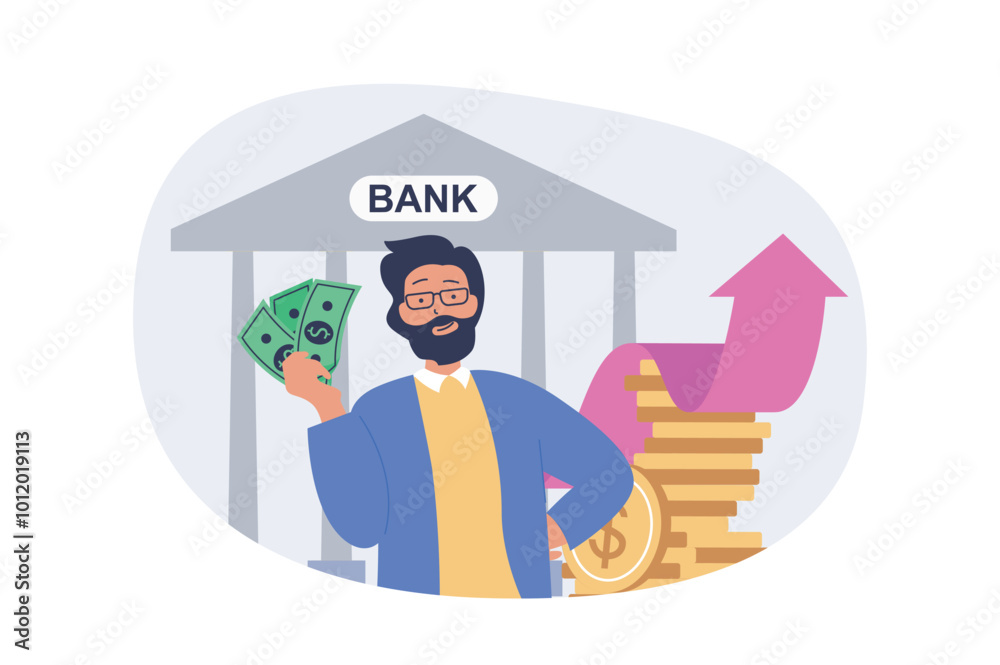 Poster business and finance concept in modern flat design for web. businessman getting financial investment