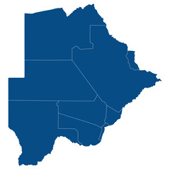Botswana map. Map of Botswana in administrative provinces in blue color