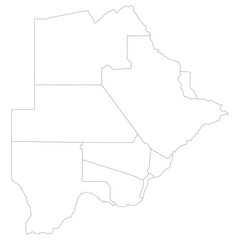 Botswana map. Map of Botswana in administrative provinces in white color