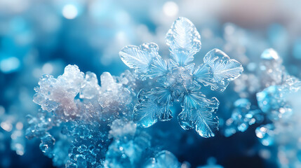 Close-up of a Delicate Snowflake with a Blue Background Photo