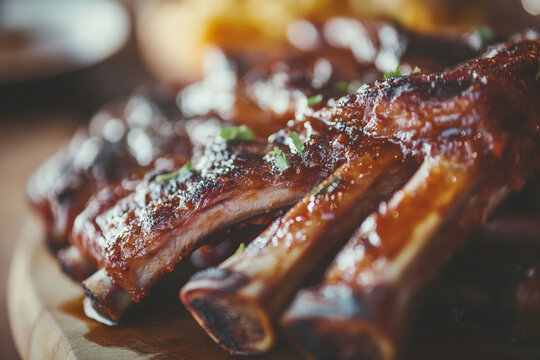 Close-up of greasy texan style barbeque spareribs 5376 x 3584