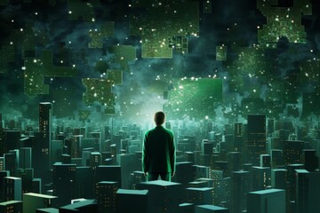 Abstract technology background illustrating the concept of thought with a prominent question mark