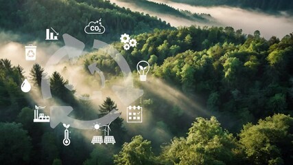 Circular economy concept. The concept of eternity, endless and unlimited, circular economy for future growth of business and environment sustainable on nature background.Renewable energy concept - Powered by Adobe