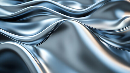 Abstract Silver 3D Background - Wavy Metallic Texture
