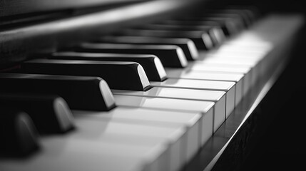 A CloseUp Perspective of Piano Keys Presented in a Stunning Monochrome Style