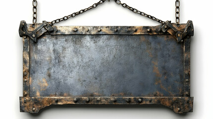 Rusty Metal Sign with Chains, 3D Illustration