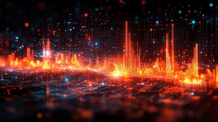 Digital Cityscape with Glowing Towers